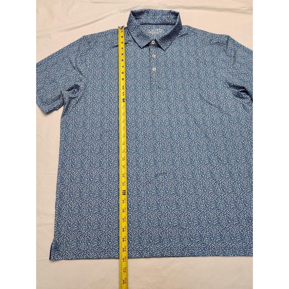 Maelreg Polo Shirt Mens 2XL Blue Leaf Print Golf Performance Stretch Lightweight - Picture 4 of 9